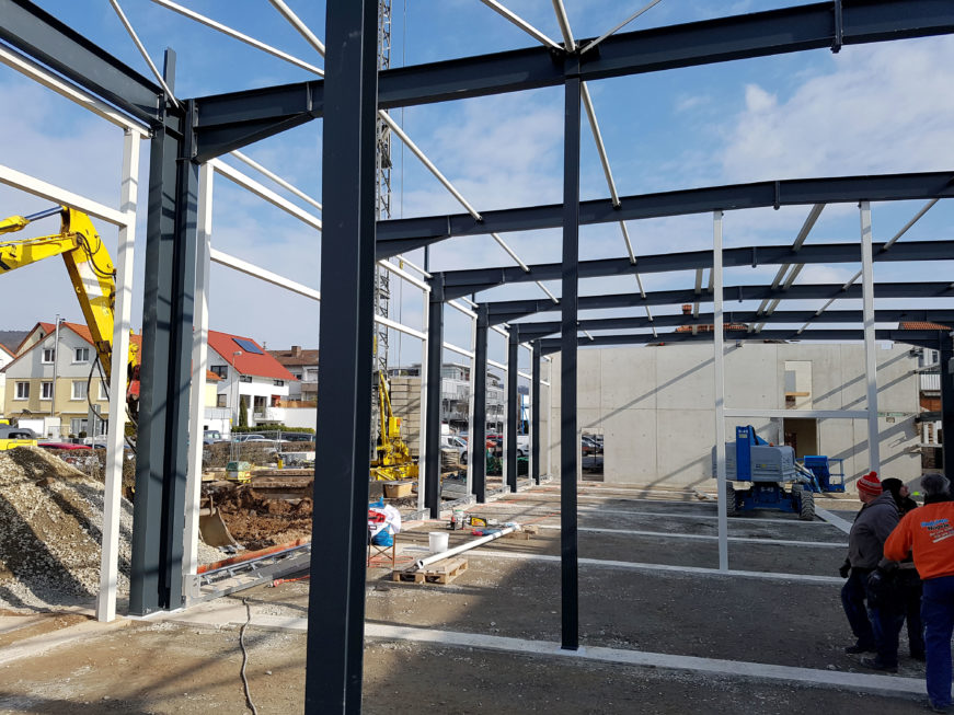SF-Bau-Stellung Stahlbau-Remshalden-Neubau Autohaus mit Werkstatt und Ausstellungshalle-Stahlbau-Schlüsselfertigbau