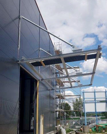 SF-Bau-Montage Vordach an Pausenraum-Neubau Lagerhalle mit Büro-Eislingen-Stahlbau-Schlüsselfertigbau
