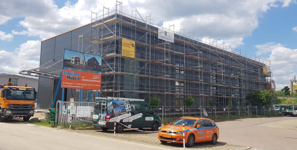 SF-Bau-Neubau Lagerhalle mit Büro-Eislingen-Stahlbau-Schlüsselfertigbau